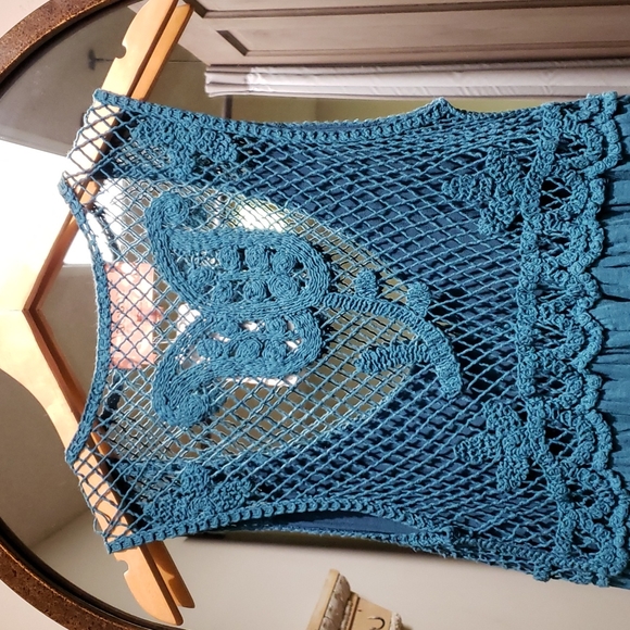 NEW Scanal Italy Teal Crochet Dress - Picture 5 of 5